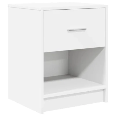 Image of vidaXL White Bedside Cabinet/Nightstand Drawer &amp; Open Compartment, Engineered Wood Bedroom Storage, Rectangular 40x34x50 cm Modern Style