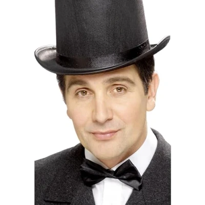 Image of Smiffys Tales of Old England Satin Bow Tie, Black with Elasticated Neck Strap, Historical Fancy Dress, Dress Up Accessories