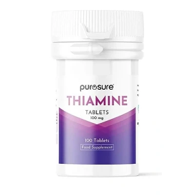 Image of PuroSure Vitamin B1 Thiamine 100mg Tablets Pack of 100 for Heart, Immune and Psychological Function &amp; Energy Release
