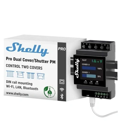 Image of Shelly Pro Dual Cover/Shutter PM LAN, Wi Fi and Bluetooth Connection Professional DIN Rail Smart Controller With 2 16 A Covers Home Automation