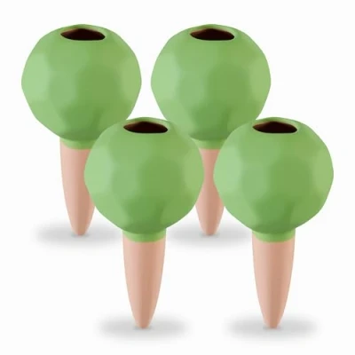 Image of Relaxdays Clay Balls, Set of 4, Ø 6 cm, Water Dispenser for Houseplants &amp; Flowerbed Boxes, Terracotta/Green, Ceramics, 11 x cm