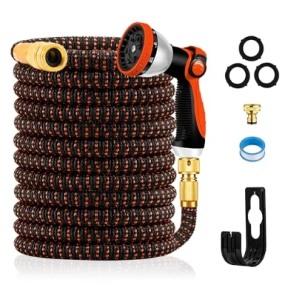 Image of Expandable Garden Hose Pipe, Upgraded 3 Layer Latex No Kink Flexible Water Hose, 3/4&quot;&amp;1/2&quot; Metal Connectors, 10 Function Spray Nozzle 100ft/30m