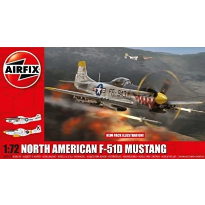Image of Airfix Model Set A02047A North American F 51D Mustang Building Kit Plastic Plane Kits for Adults &amp; Children 8+, Includes Sprues Decals 1:72 Scale