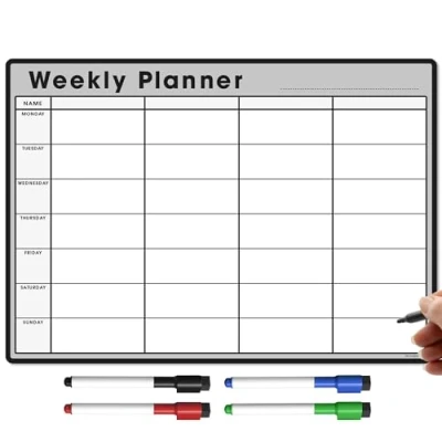 Image of TMS Magnetic Weekly Planner and Organiser A3 Fully Customisable Whiteboard for Family or Business Tasks Meal Planning with 4 Free Dry Wipe Pen (Grey, A3)