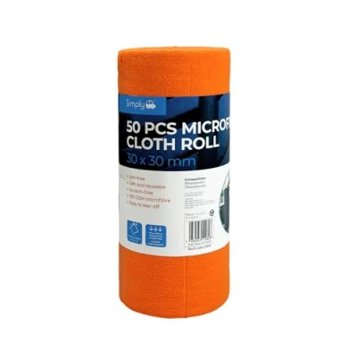 Image of Simply Auto Roll of 50 Microfibre Cloths, 30x30cm Premium Reusable Multi Purpose Cleaning Absorbent Towels, Super Soft Multiple uses around the car and home