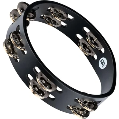 Image of Meinl Percussion Compact Wood Tambourine 2 Row 8 inch Diameter Siam Oak / Steel, Black Natural (CTA2S BK)