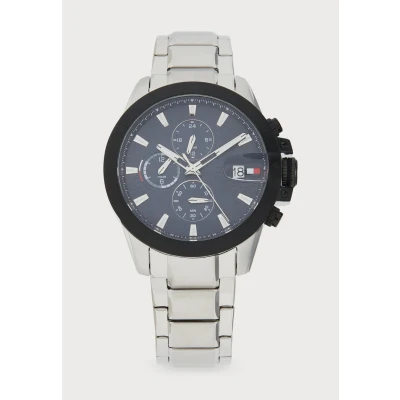 Image of Tommy Hilfiger Jameson Chronograph watch silvercoloured/black/blue, Men&#039;s, Size: One Size, Silver/coloured/black/blue