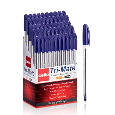 Image of Cello Tri Mate Triangular Ballpoint Pens Pack of 40 Medium Point (1.0 mm) Ideal For Office, School, University (Blue)(packaging may vary)