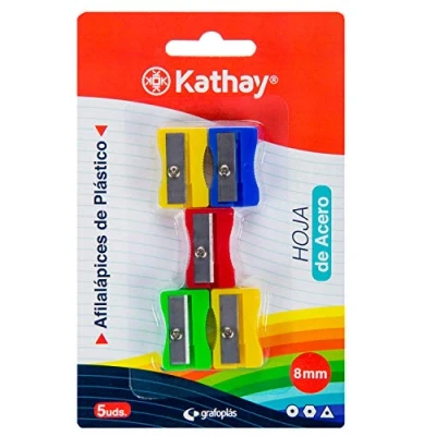 Image of Kathay 86614099. Pack of 5 Plastic Pencil Sharpeners with Steel Blade, 8 mm, Assorted Colours