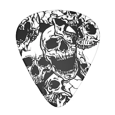 Image of Guitar Picks 3 Different Thickness black white funny goth skulls Celluloid Pick Plectrums For Bass, Electric, Acoustic Guitars Includes 0.46mm, 0.71mm, 0.96mm