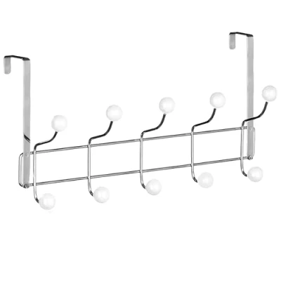 Image of Over Door Hook for Clothes Hanging, Stainless Steel Hanger Bedroom Bathroom Storage Heavy Duty Coat Rack Towel, Purse, Robe, Keys The 10 Hooks