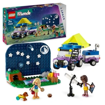 Image of LEGO Friends Stargazing Camping Vehicle Set with 4x4 Car Toy for 7 Plus Year Old Girls, Boys &amp; Kids Featuring Nova and Aliya Mini Doll Characters, Dog Hedgehog Animal Figures, Gift Idea 42603