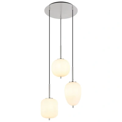 Image of Blacky I Cluster Pendant Ceiling Light Nickel Matt Opal Glass Shade 3x E14