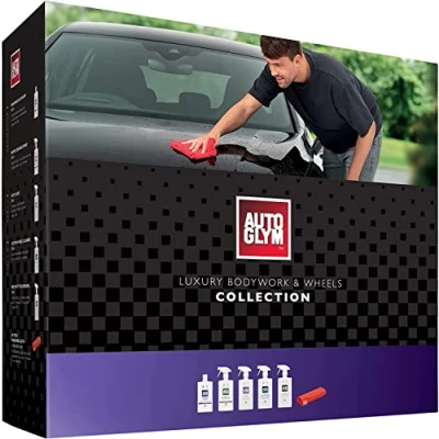 Image of Autoglym Luxury Bodywork And Wheels Collection, 6pc Car Cleaning Kit, Gift Set, Black