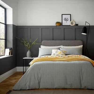 Image of Helena Springfield Woven Check Duvet Cover Set King Size Charcoal