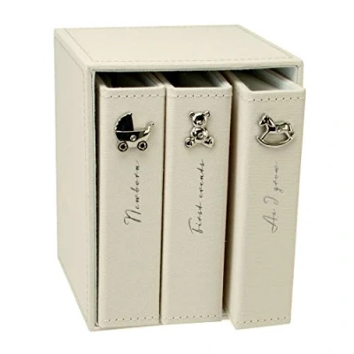 Image of Bambino by Juliana Linen Fabric Set of 3 Baby Photo Albums 4&quot;x6&quot;