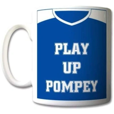 Image of Novelty MUG ≈ PLAY UP POMPEY gift suitable for portsmouth football club fan featuring a team shirt/kit inspired design supporter mugs