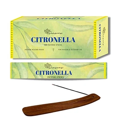 Image of SEASONS 100 Citronella Incense Sticks For Outdoor, Garden, Kitchen, Home, Camping Bugs, Mosquitoes and Insects Away With Holder (100 Sticks)