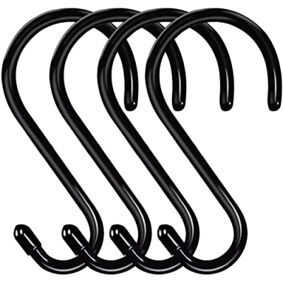 Image of HiGift 6 Inch Large S Hooks for Hanging Heavy Duty, Non Slip Vinyl Coated Hook Closet, Steel Metal Black Rubber Plant Jeans Pot Pan Clothes Purse Towel Bags 4 Pack