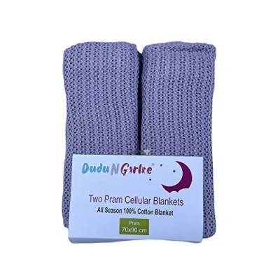 Image of DUDU N GIRLIE 2 x Baby Cellular Blanket Extra Soft 100% Cotton Blankets for Moses Basket, Travel cot, Nursery &amp; Pram. Super Cosy, Lightweight and Breathable 70 90 cm, Purple.
