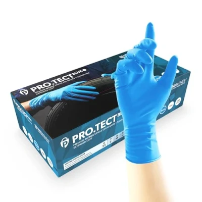 Image of UNIGLOVES PRO.TECT Blue Nitrile Disposable Gloves, Extended Cuff, Size S