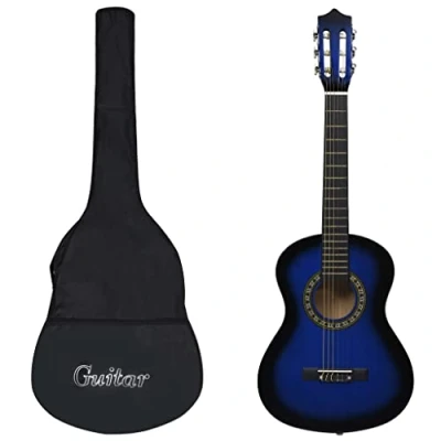 Image of vidaXL 1/2 Size Classical Guitar for Beginners and Kids Solid Basswood Body, Hard Plastic Fingerboard Comes with Weather Resistant Fabric Bag Blue