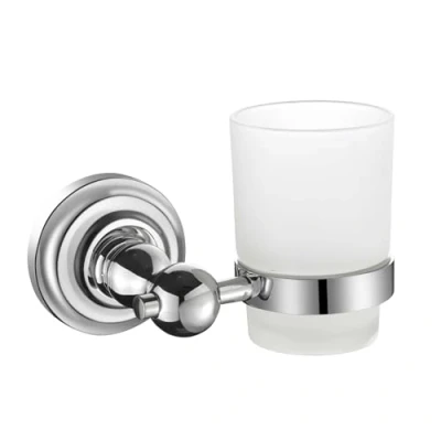 Image of iBathUK Georgina ToothBrush Holder, Wall Mounted Frosted Glass, Toothpaste Storage Stand Tumbler Organizer for Bathroom Chrome