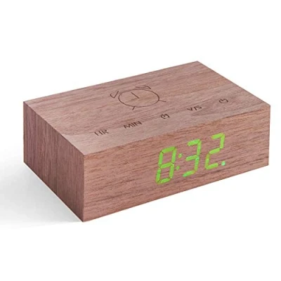 Image of Gingko Design G003W8 Alarm Clock, Wood, Walnut, One size