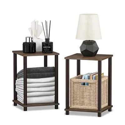 Image of FURINNO End Tables, Wood, Walnut/Brown, 2 Pack