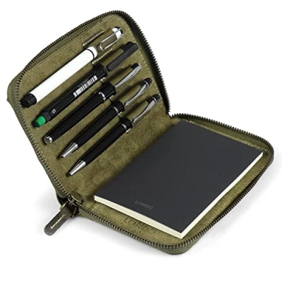 Image of LONDO Genuine Leather Padfolio with Pen Holder Notepad and Zip (Green)