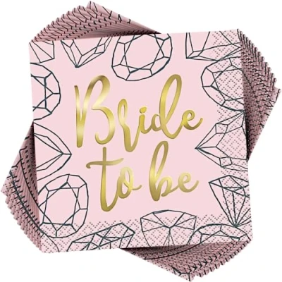 Image of Pink Diamond Bachelorette Party Napkins Elegant Foil Stamped Design Perfect for Celebrations &amp; Toasts 16ct