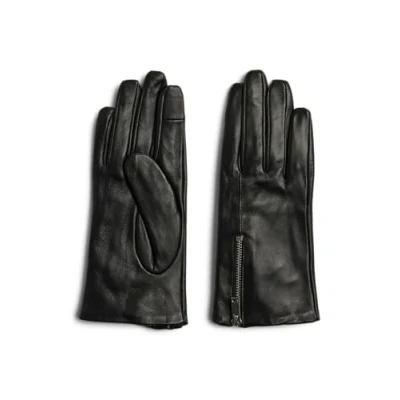 Image of PIECES Women&#039;s Pcnara Leather Zip Smart Gloves, Black, L
