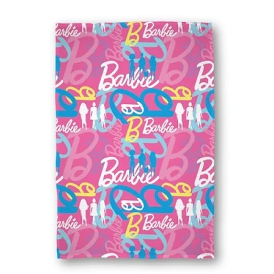 Image of Barbie Official Licenced Fleece Blanket Pink Logo Design Unboxed Bedroom Warm Super Soft Feel Throw Comforter Perfect for Home, Bedroom, Travel, Sleepovers &amp; Camping