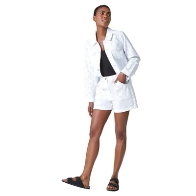 Image of Roman Womens Cotton Blend Broderie Pocket Shorts White Woven Size 20 UK