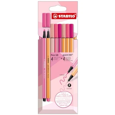 Image of STABILO Premium Felt Tip Pens &amp; Fineliner Pen 68 Point 88 Shades of Pink Pack 8
