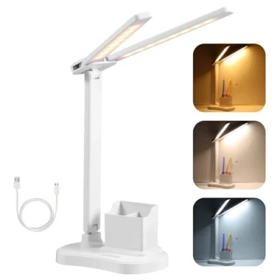 Image of Vinabo Desk Lamp LED Table Lamp, Eye Protection, USB Light, Touch, 3 Brightness, Colours, Dimmable, for Study Light Children, Bedroom, Bedside Table, Office