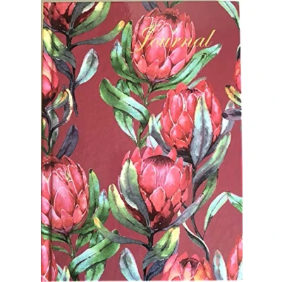 Image of Maturi A5 Hardback Journal Notebook, Protea Design with Gold Foil Detailing and Gloss Finish, Red