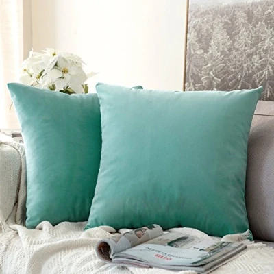 Image of MIULEE Velvet Soft Decorative Square Pillow Case Throw Cushion Cover for Sofa Bedroom with Invisible Zipper 18x18 Inch 45x45cm Mint Set of 2