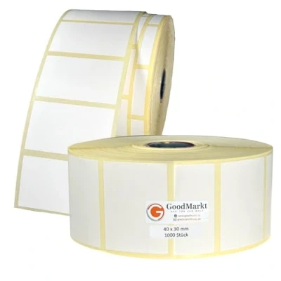 Image of GoodMarkt Thermal Direct Labels self Adhesive 40x30 mm 1 roll, White, 1000 Compatible with Brother, Zebra, Phomemo House Labels, Barcode jam