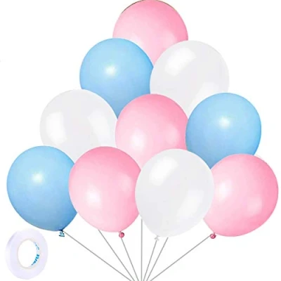 Image of Yiran Blue Pink White Balloons Pack of 30 Latex 12&quot; Inch with 1pc Ribbon for Birthday Parties, Weddings, Anniversaries and Celebrations Party Decorations
