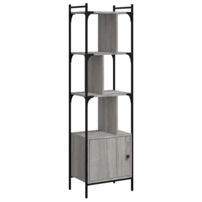 Image of vidaXL Freestanding Grey Sonoma Bookcase Engineered Wood &amp; Steel Frame Construction with Multiple Shelves Enclosed Storage