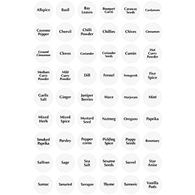 Image of 54 x Spice/Herb Storage Jar Kitchen Home Cooking Labels Stickers Decals 30mm (Clear with Black Text)