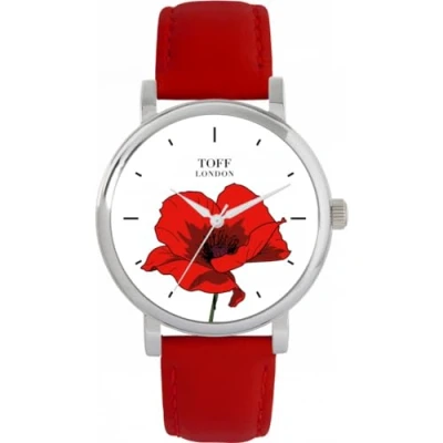 Image of Toff London Ladies Red Poppy Flower Watch