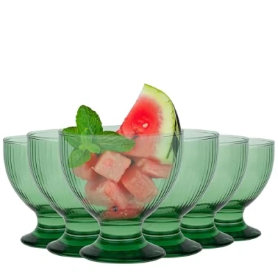 Image of TREND FOR HOME Set of 6 Dessert Glasses 475 ml Cups Bowl Ice Cream and Fruit Green Ribbed Glass Cup Lyra Luminous (Ribbed Green)