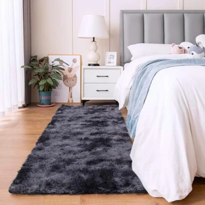 Image of Aspire Homeware Rugs Living Room Dark Grey Area for Bedroom Anti Slip Modern Super Soft Thick Pile Fluffy Shaggy Rug Non Shedding (Tye Dye Grey, 80x300 cm)