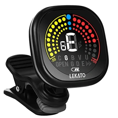 Image of Guitar Tuner Rechargeable,LEKATO Clip on with LCD Color Display, Chromatic Digital for Guitar, Bass,Violin, Ukulele &amp; Tuning Modes Upgrated Version (Rechargeable)