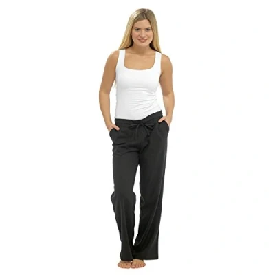 Image of Tom Franks Ladies Linen Blend Full Length Summer Beach Holiday Trousers with Ribbed Back (14, Black)