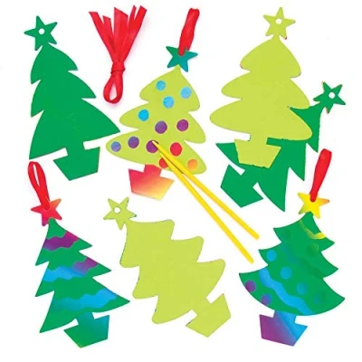 Image of Baker Ross AR787 Christmas Tree Scratch Art, Perfect for Children to Design and Decorate, Ideal Home Activities, Craft Groups, Sunday School Tasks (Pack of 10), Assorted