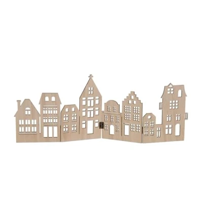Image of Spetebo Decorative Wooden Skyline Foldable 50 x 22 cm Nature Christmas City Silhouette for Table Decoration House Line