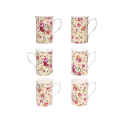 Image of (Item 2H) Kirsty Jayne China 10Fl oz Bone Cream Rose Chintz Beakers, Mugs, Cups Packed in a Gift Boxed (Set of 6)